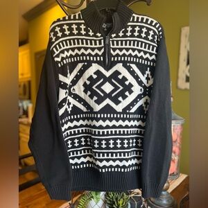 Chaps Black and White Patterned Men's 1/2 Zip Sweater